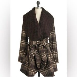 RYU - Wrap and Tie Brown Plaid Fall Jacket. Small - P2P 20". Fits up to size 8.